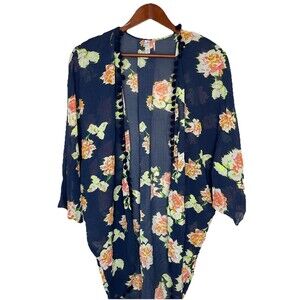 Xhilaration Women's Small/ Medium Blue Floral Open Front Kimono NWT